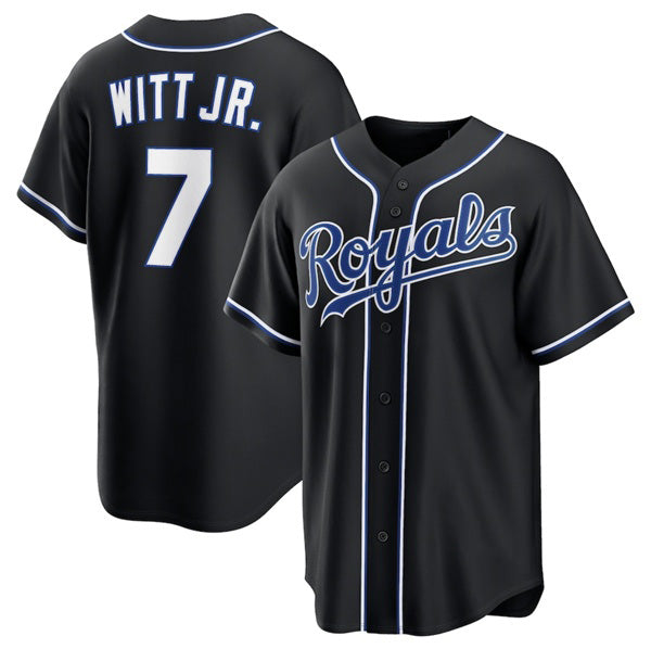 Kansas City Royals #7 Bobby Witt Jr. Black Out Stitched Baseball Jersey - Main View