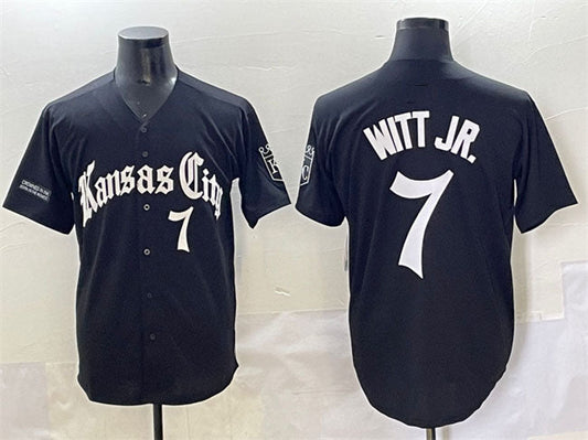 Kansas City Royals #7 Bobby Witt Jr. Black 'Gothic Crown Edition' Vapor Premier Limited Stitched Baseball Jersey - Main View