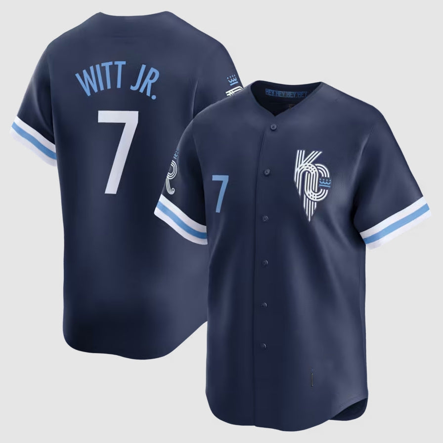 Kansas City Royals #7 Bobby Witt Jr. City Connect Limited Jersey - Navy Stitched Baseball Jersey - Main View