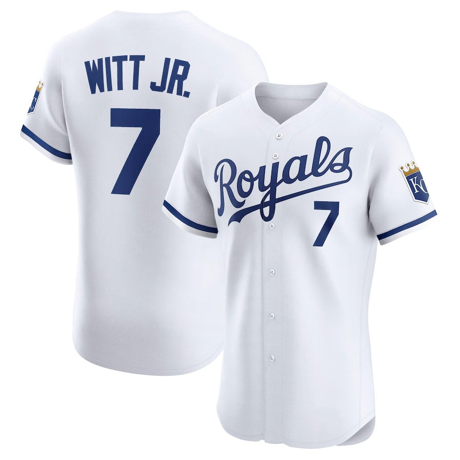 Kansas City Royals #7 Bobby Witt Jr. Home Elite Jersey - White Stitched Baseball Jersey - Main View