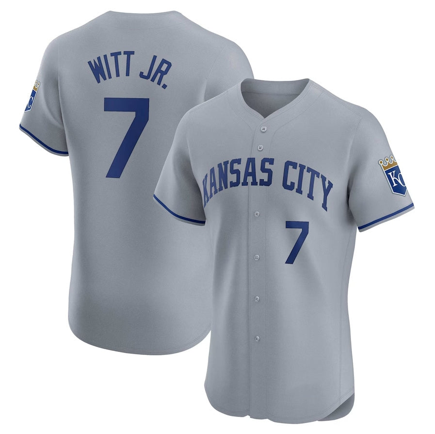 Kansas City Royals #7 Bobby Witt Jr. Road Elite Player Jersey - Gray Stitched Baseball Jersey - Main View