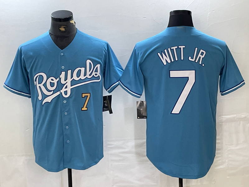 Kansas City Royals #7 Bobby Witt Jr Number Light Blue Cool Base Stitched Baseball Jersey - Main View