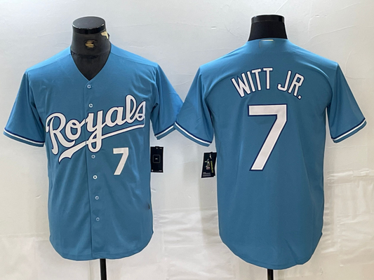 Kansas City Royals #7 Bobby Witt Jr Number Light Blue Cool Base Stitched Baseball Jersey - Main View