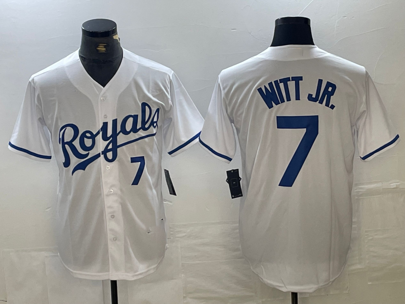 Kansas City Royals #7 Bobby Witt Jr Number White Cool Base Stitched Baseball Jersey - Main View