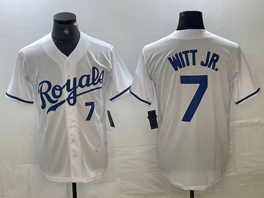 Kansas City Royals #7 Bobby Witt Jr Number White Cool Base Stitched Baseball Jersey - Main View