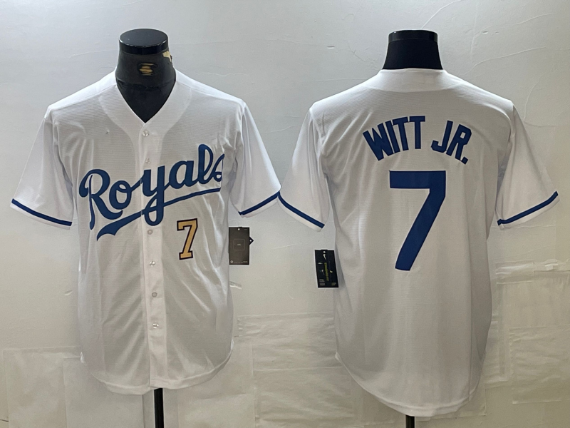 Kansas City Royals #7 Bobby Witt Jr Number White Cool Base Stitched Baseball Jersey - Main View