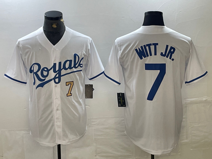 Kansas City Royals #7 Bobby Witt Jr Number White Cool Base Stitched Baseball Jersey - Main View