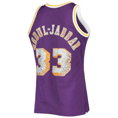 LA.Lakers #33 Kareem Abdul-Jabbar Mitchell & Ness 1996-97 Hardwood Classics 75th Anniversary Diamond Swingman Jersey Purple Stitched American Basketball Jersey - Main View