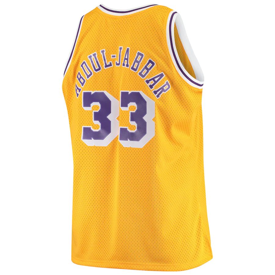 LA.Lakers #33 Kareem Abdul-Jabbar Mitchell & Ness Big & Tall Hardwood Classics Jersey Gold Stitched American Basketball Jersey - Main View