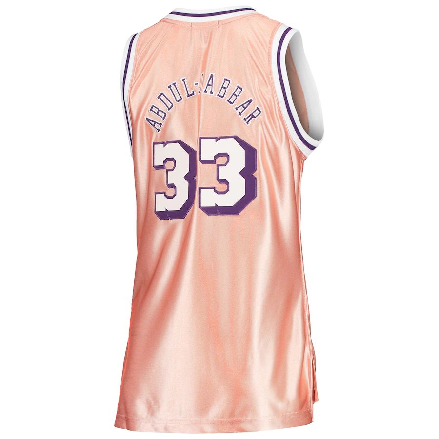 LA.Lakers #33 Kareem Abdul-Jabbar Mitchell & Ness Women's 75th Anniversary Rose Gold 1983 Swingman Jersey Pink Stitched American Basketball Jersey - Main View