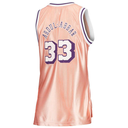 LA.Lakers #33 Kareem Abdul-Jabbar Mitchell & Ness Women's 75th Anniversary Rose Gold 1983 Swingman Jersey Pink Stitched American Basketball Jersey - Main View