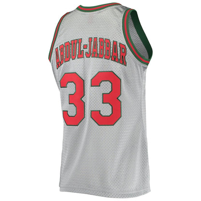 M.Bucks #33 Kareem Abdul-Jabbar Mitchell & Ness 75th Anniversary 1971-72 Hardwood Classics Swingman Jersey Silver Stitched American Basketball Jersey - Main View