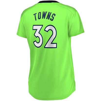 M.Timberwolves #32 Karl-Anthony Towns Fanatics Branded Women's Fast Break Replica Player Jersey Statement Edition  Green Stitched American Basketball Jersey - Main View