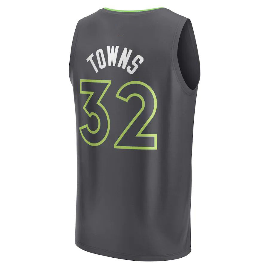 M.Timberwolves #32 Karl-Anthony Towns Fanatics Branded 2021-22 Fast Break Player Jersey  Anthracite Statement Edition Stitched American Basketball Jersey - Main View