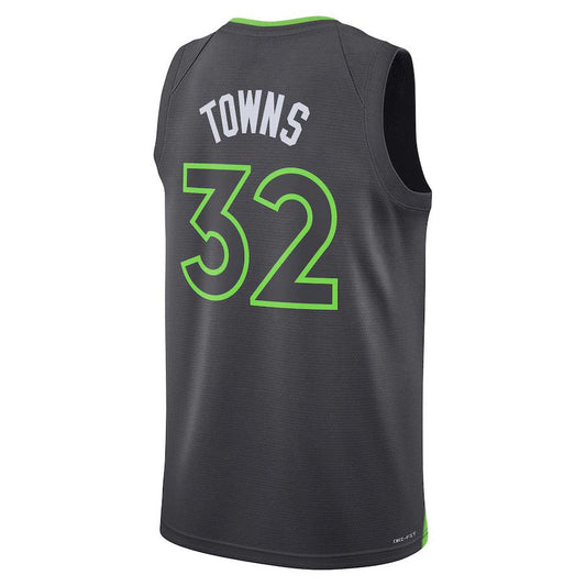 M.Timberwolves #32 Karl-Anthony Towns Fanatics Branded 2022-23 Fast Break Replica Jersey  Anthracite Statement Edition Stitched American Basketball Jersey - Main View