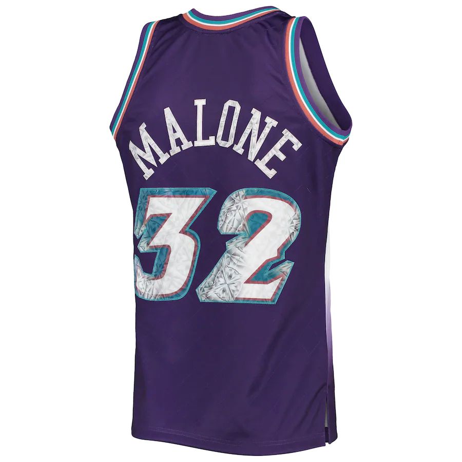 U.Jazz #32 Karl Malone Mitchell & Ness 1996-97 Hardwood Classics  75th Anniversary Diamond Swingman Jersey Purple Stitched American Basketball Jersey - Main View