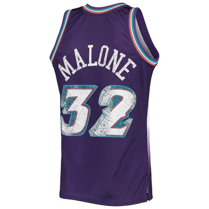 U.Jazz #32 Karl Malone Mitchell & Ness 1996-97 Hardwood Classics  75th Anniversary Diamond Swingman Jersey Purple Stitched American Basketball Jersey - Main View