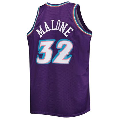 U.Jazz #32 Karl Malone Mitchell & Ness Big & Tall Hardwood Classics 1996-97 Swingman Jersey Purple Stitched American Basketball Jersey - Main View