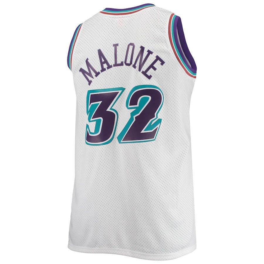 U.Jazz #32 Karl Malone Mitchell & Ness Big & Tall Hardwood Classics Jersey White Stitched American Basketball Jersey - Main View