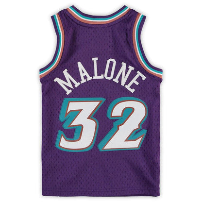 U.Jazz #32 Karl Malone Mitchell & Ness Preschool Hardwood Classics Throwback Team Jersey Purple Stitched American Basketball Jersey - Main View