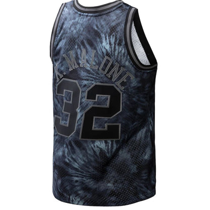 U.Jazz #32 Karl Malone Mitchell & Ness Unisex Hardwood Classics 1991-92 Tie-Dye Swingman Jersey Black Stitched American Basketball Jersey - Main View