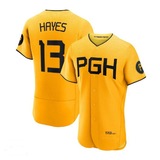 Pittsburgh Pirates #13 Ke'Bryan Hayes 2023 City Connect Authentic Player Jersey - Gold Baseball Jerseys - Main View