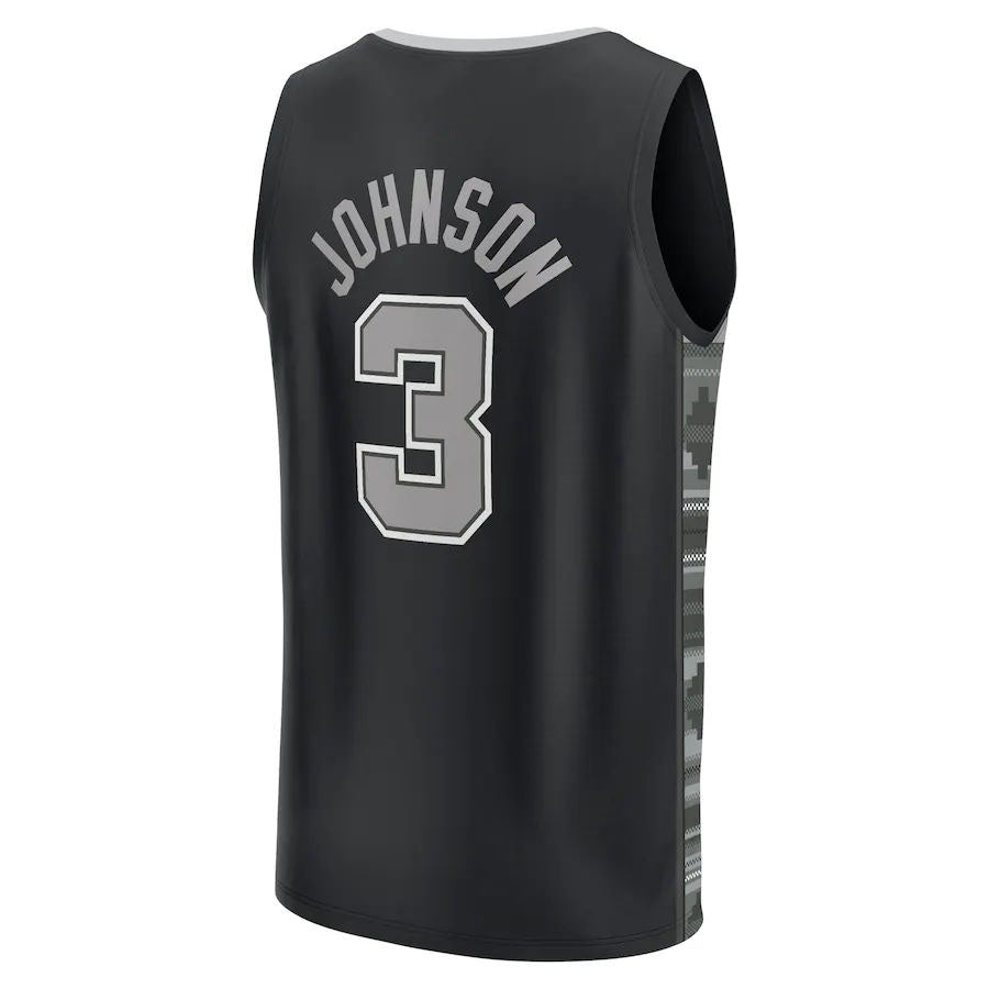 S.Antonio Spurs #3 Keldon Johnson Fanatics Branded 2022-23 Fast Break Replica Player Jersey Statement Edition Black Stitched American Basketball Jersey - Main View