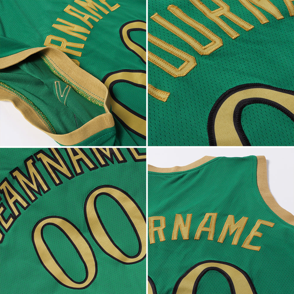 Custom Kelly Green Gold-White Authentic Throwback Basketball Jersey view 5