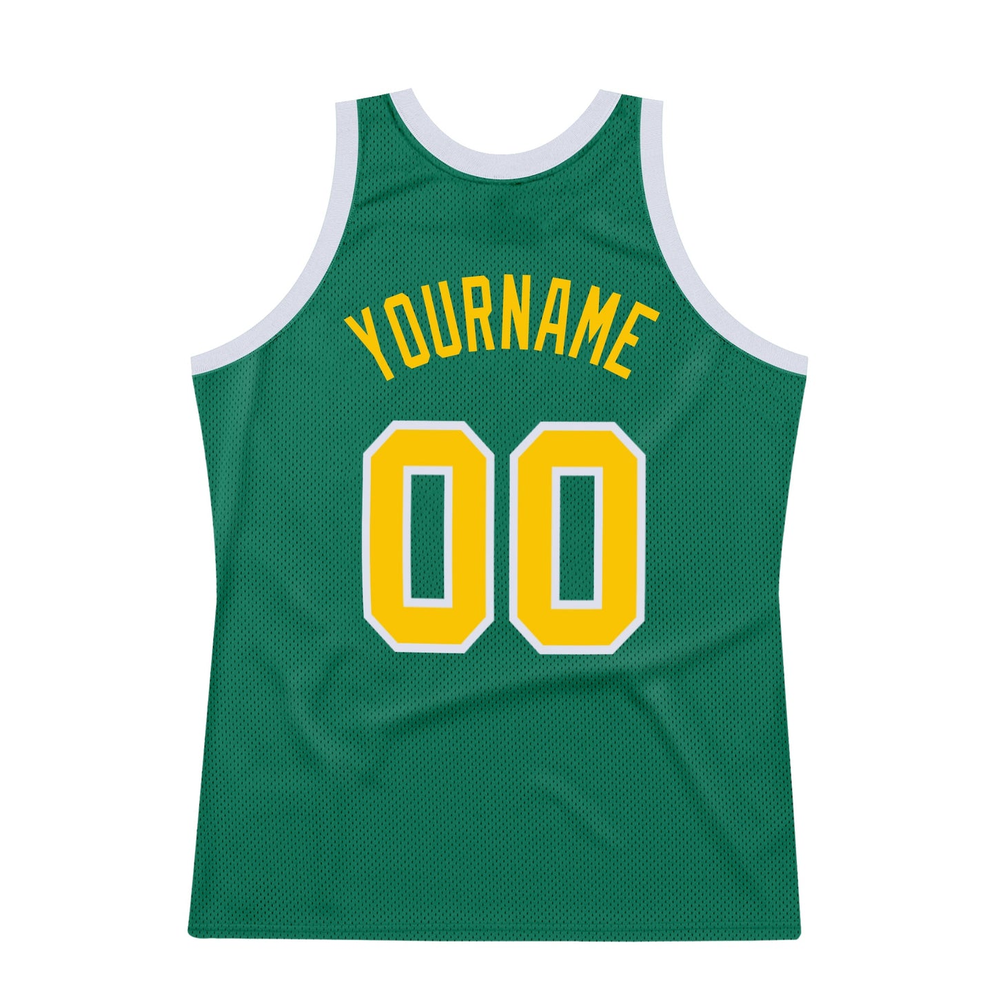 Custom Kelly Green Gold-White Authentic Throwback Basketball Jersey view 6