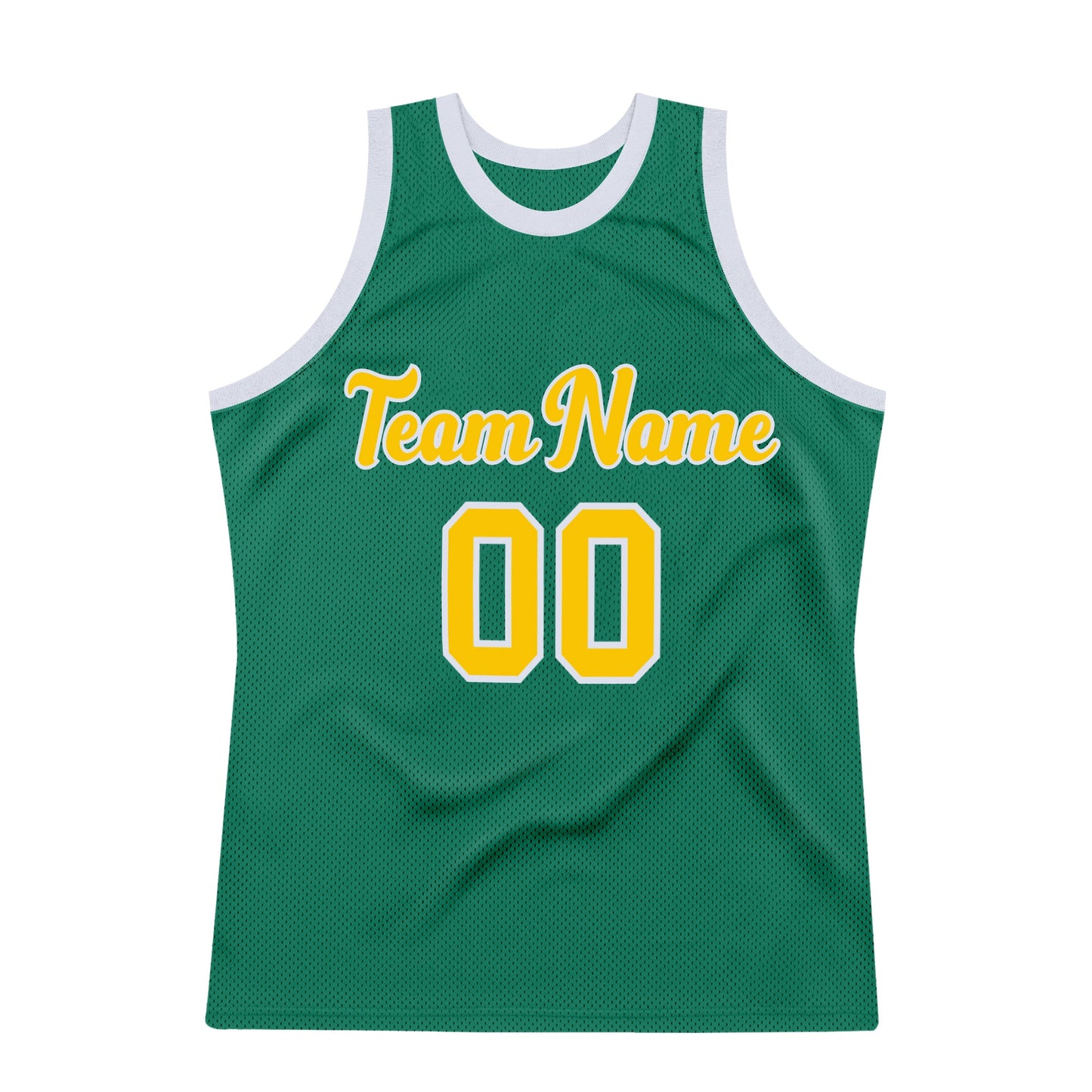 Custom Kelly Green Gold-White Authentic Throwback Basketball Jersey view 7