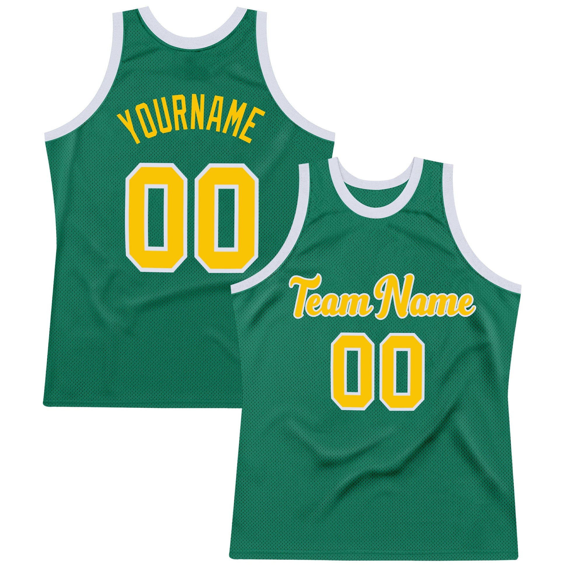 Custom Kelly Green Gold-White Authentic Throwback Basketball Jersey - Main View