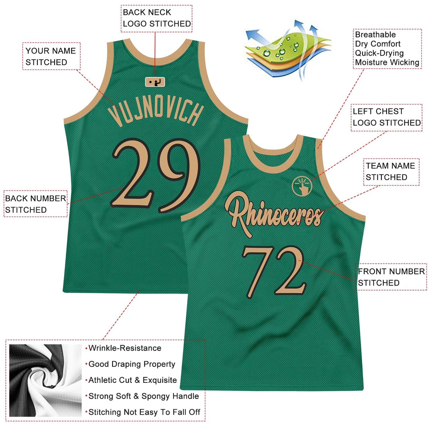 Custom Kelly Green Old Gold-Black Authentic Throwback Basketball Jersey view 2