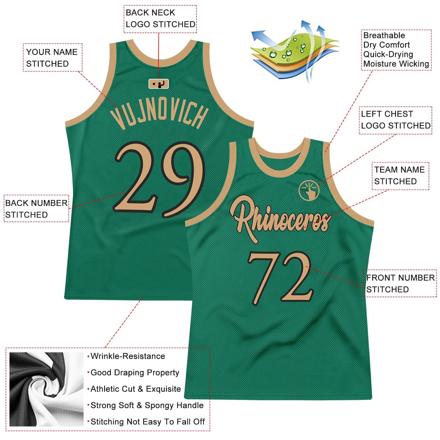 Custom Kelly Green Old Gold-Black Authentic Throwback Basketball Jersey view 2