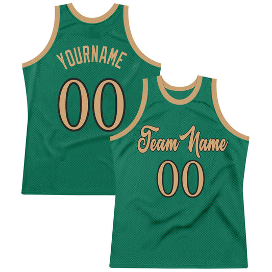 Custom Kelly Green Old Gold-Black Authentic Throwback Basketball Jersey - Main View