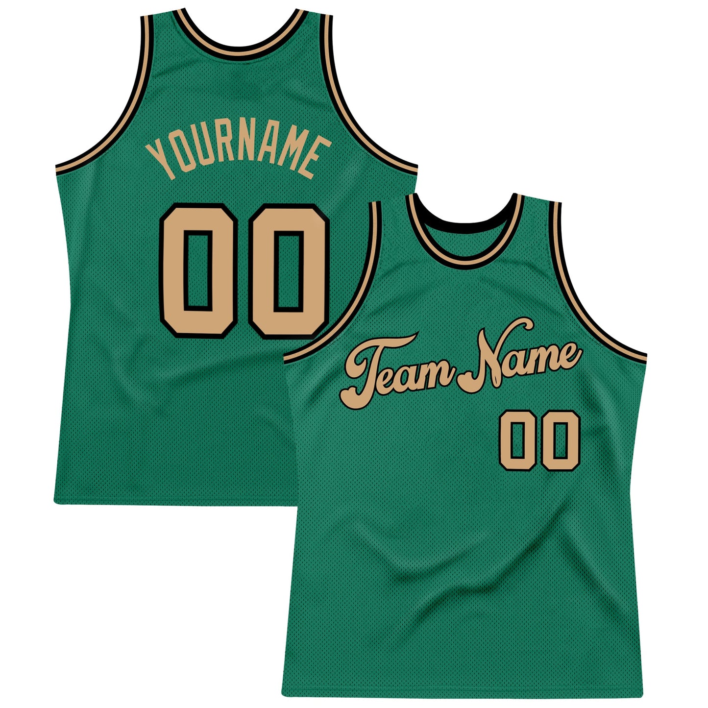 Custom Kelly Green Old Gold-Black Authentic Throwback Basketball Jersey - Main View