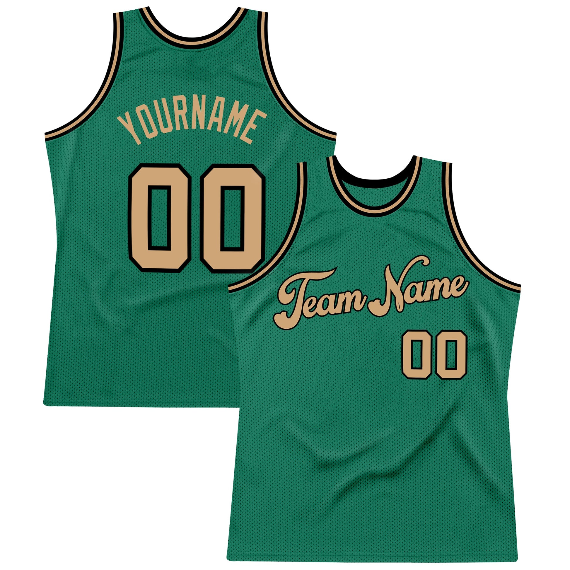 Custom Kelly Green Old Gold-Black Authentic Throwback Basketball Jersey - Main View