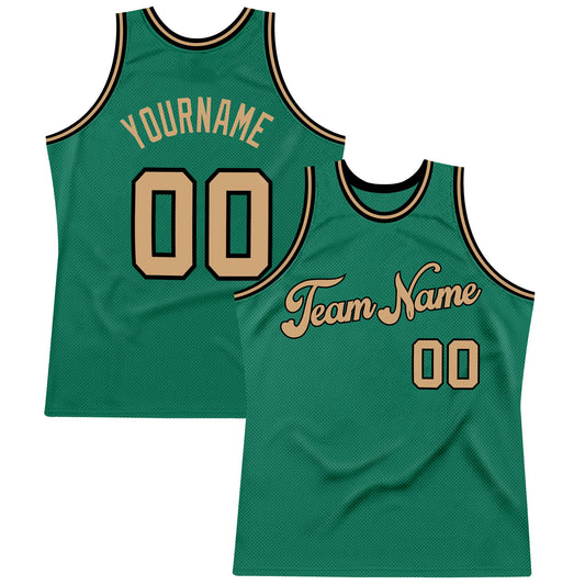 Custom Kelly Green Old Gold-Black Authentic Throwback Basketball Jersey - Main View