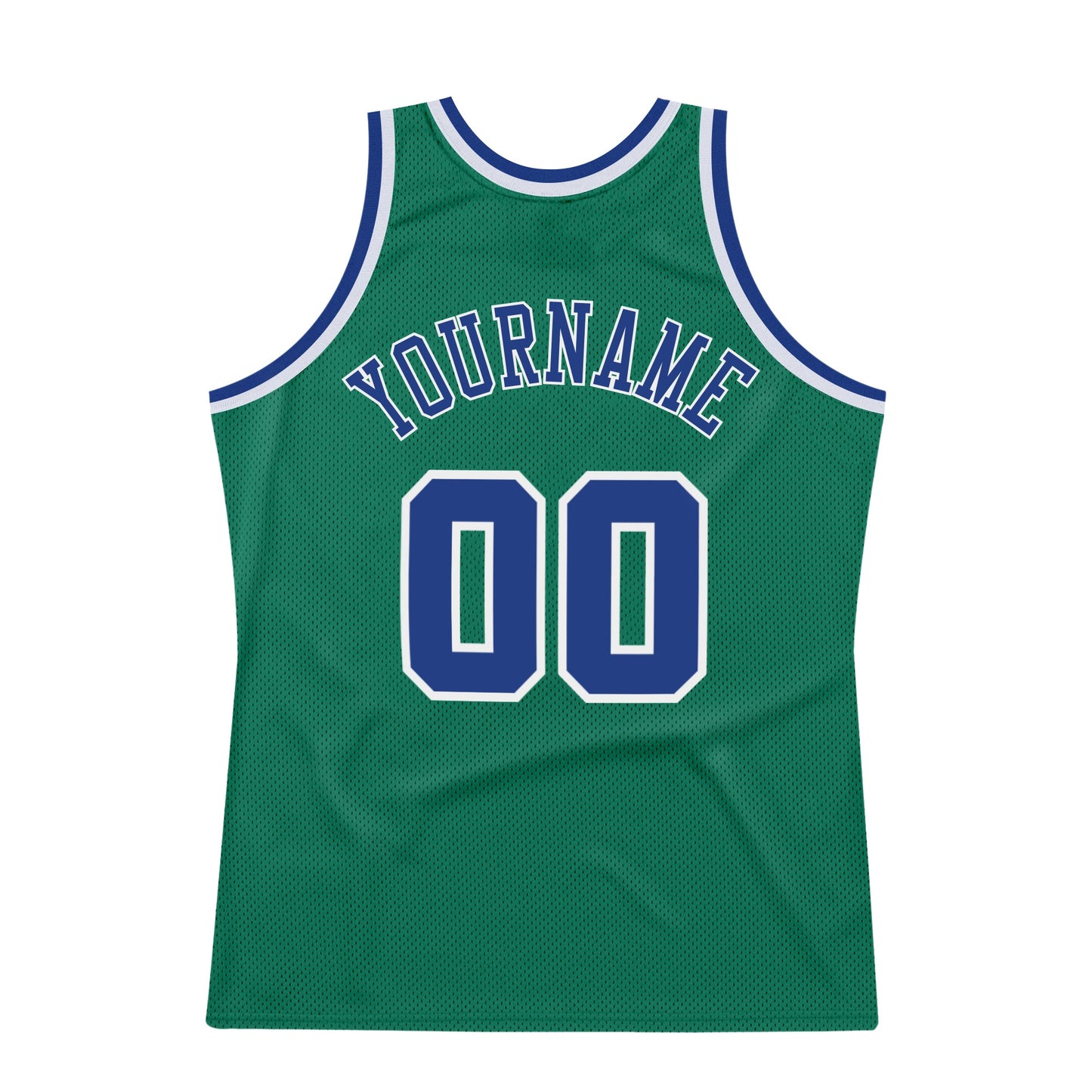 Custom Kelly Green Royal-White Authentic Throwback Basketball Jersey view 6