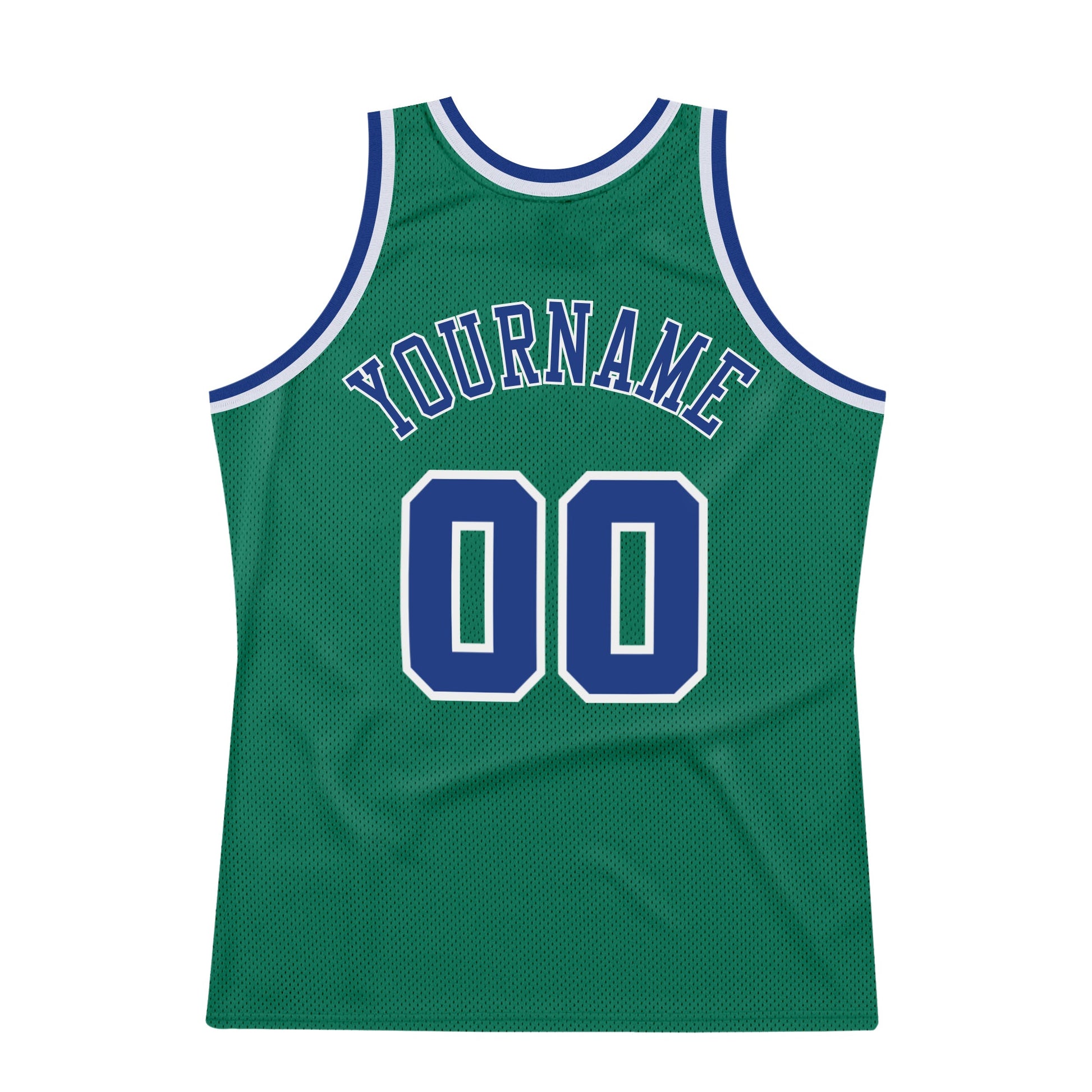 Custom Kelly Green Royal-White Authentic Throwback Basketball Jersey view 6