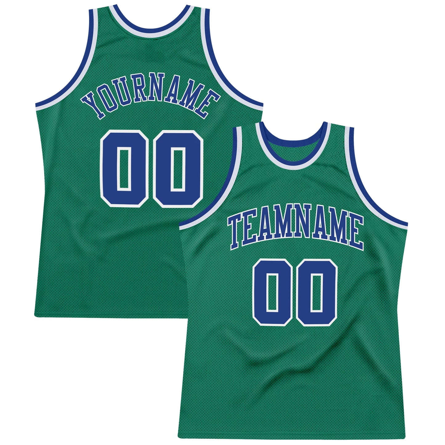 Custom Kelly Green Royal-White Authentic Throwback Basketball Jersey - Main View