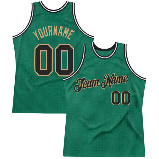 Custom Kelly Green Black-Old Gold Authentic Throwback Basketball Jersey - Main View