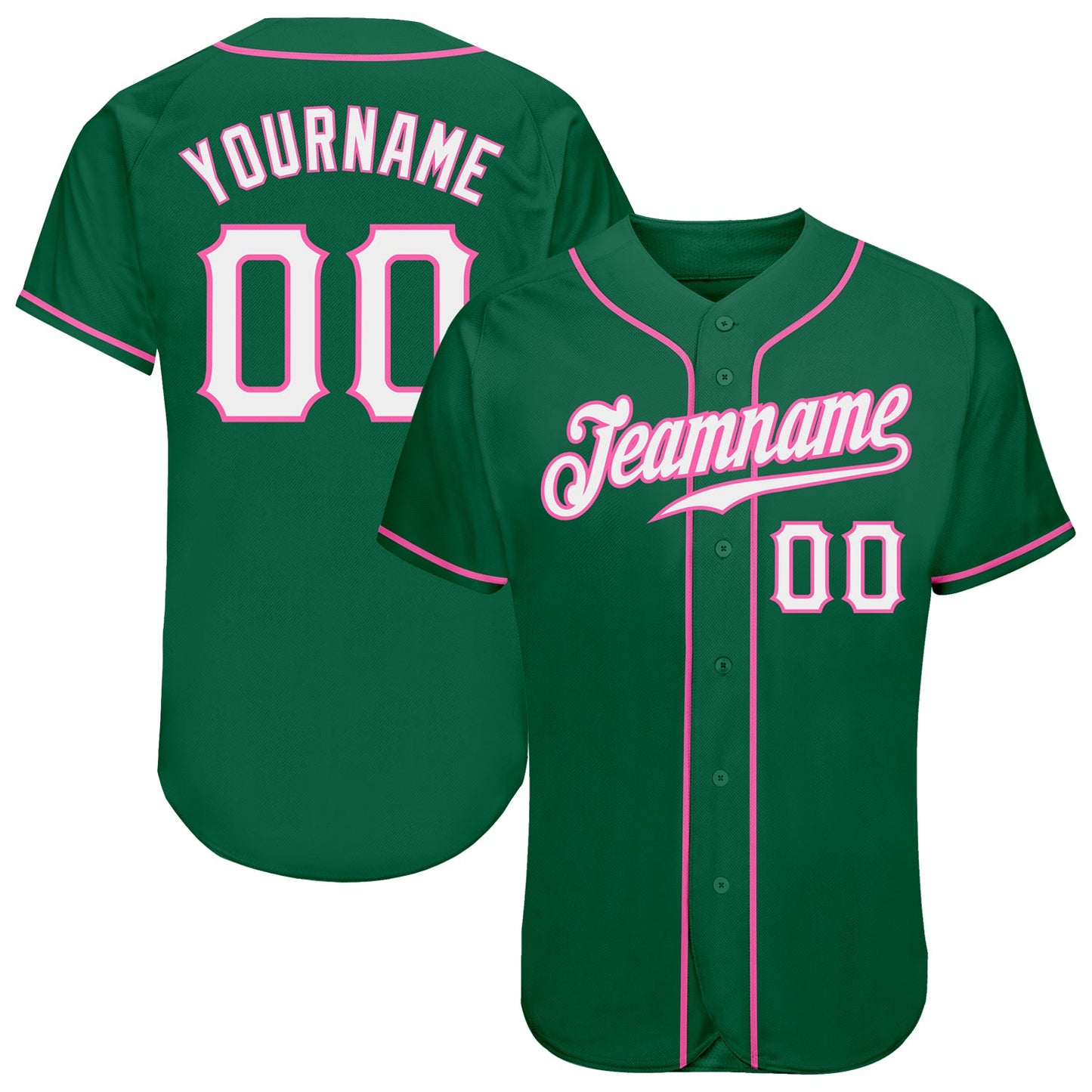 Custom Kelly Green White-Pink Authentic Baseball Jersey - Main View