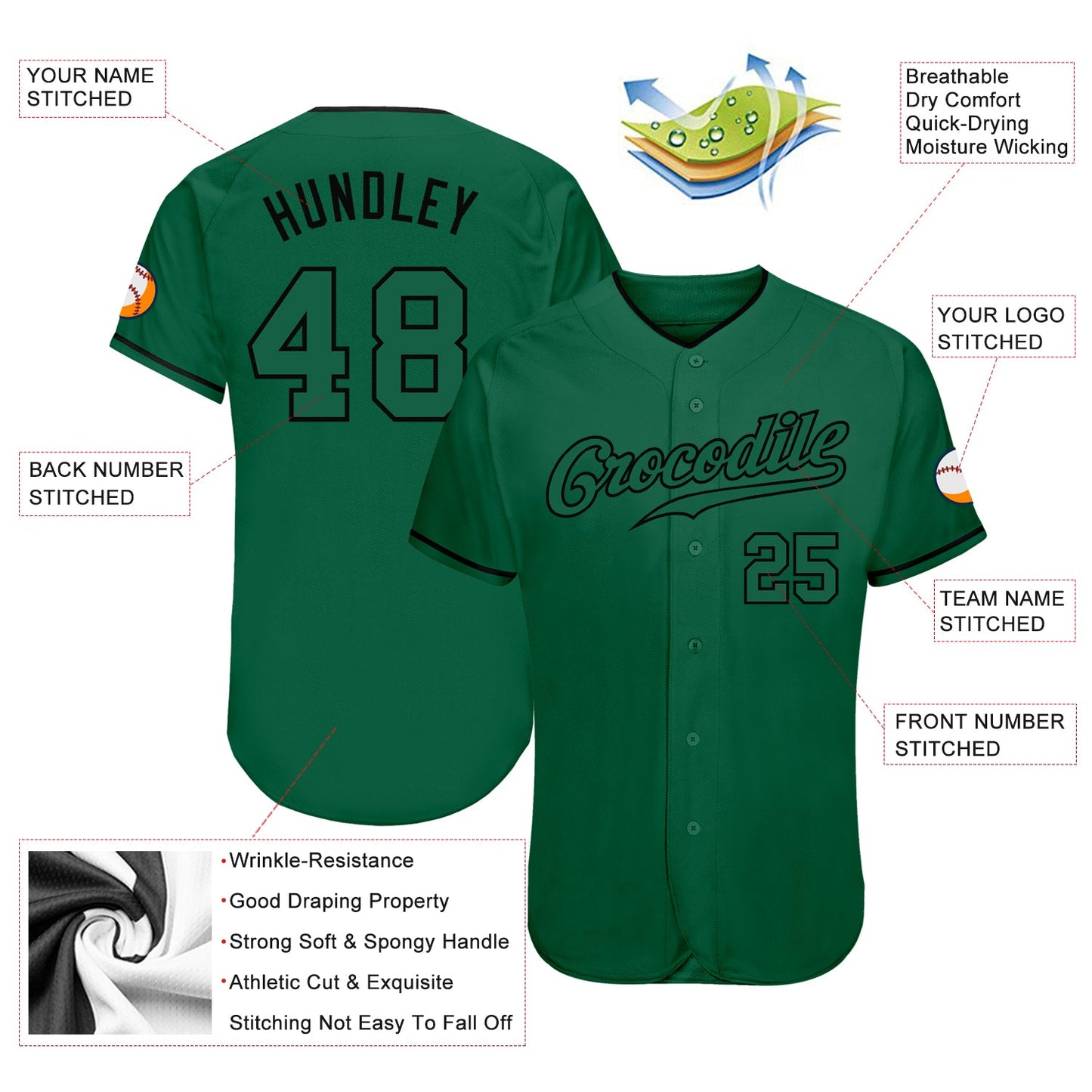 Custom Kelly Green Kelly Green-Black Authentic Baseball Jersey view 3
