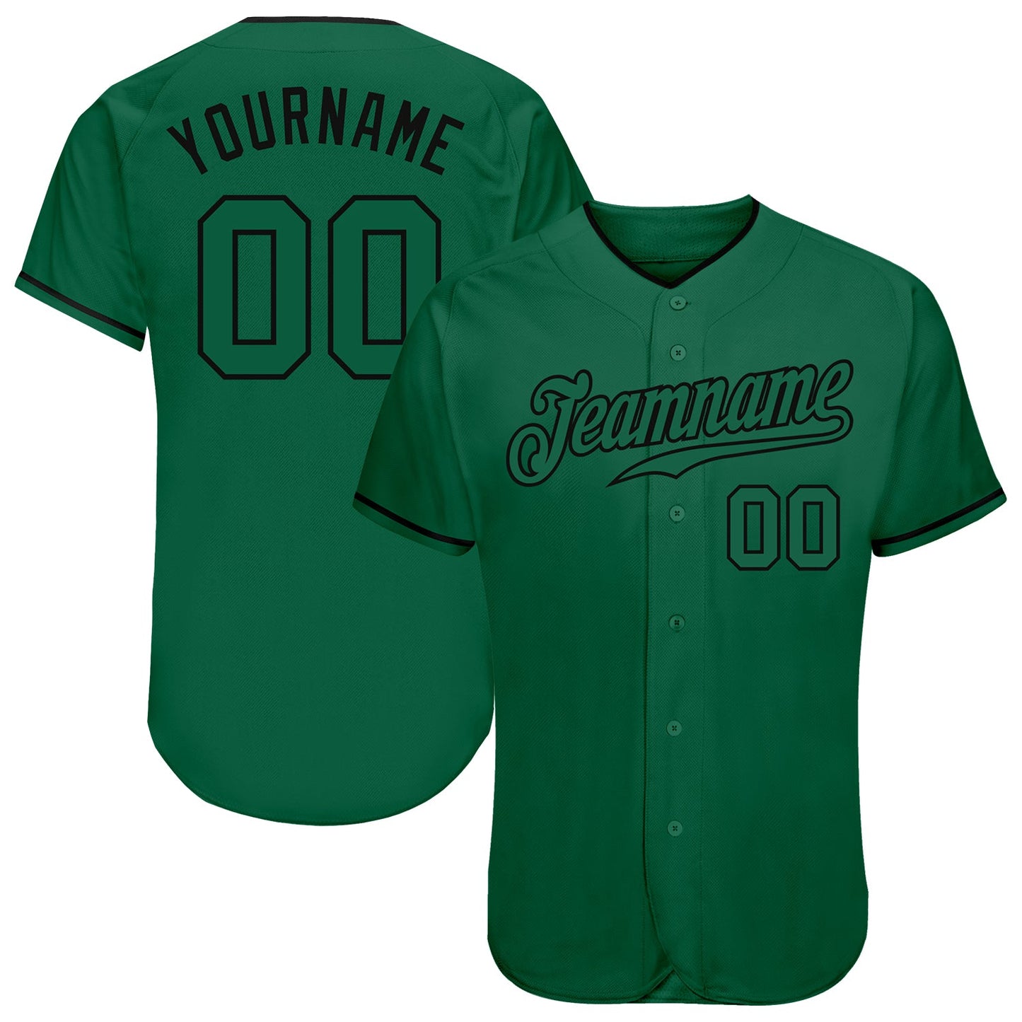 Custom Kelly Green Kelly Green-Black Authentic Baseball Jersey - Main View