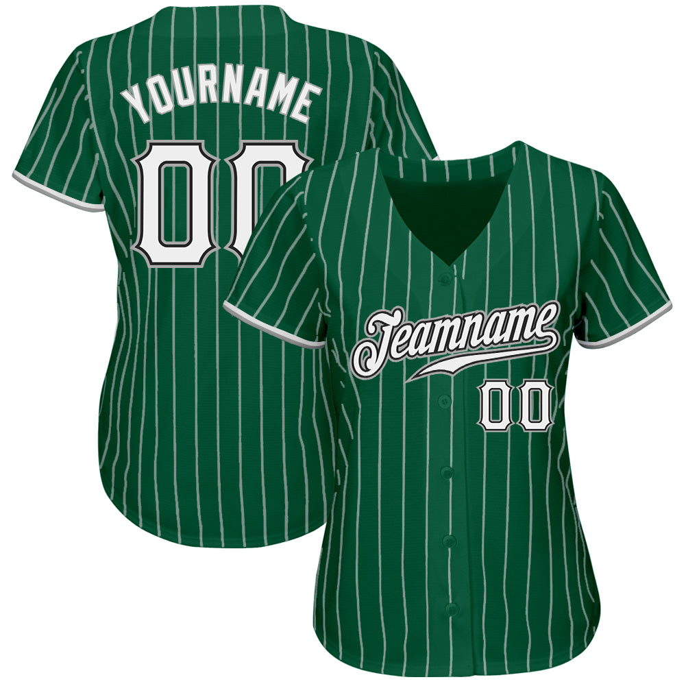 Custom Kelly Green White Pinstripe White-Gray Authentic Baseball Jersey view 2