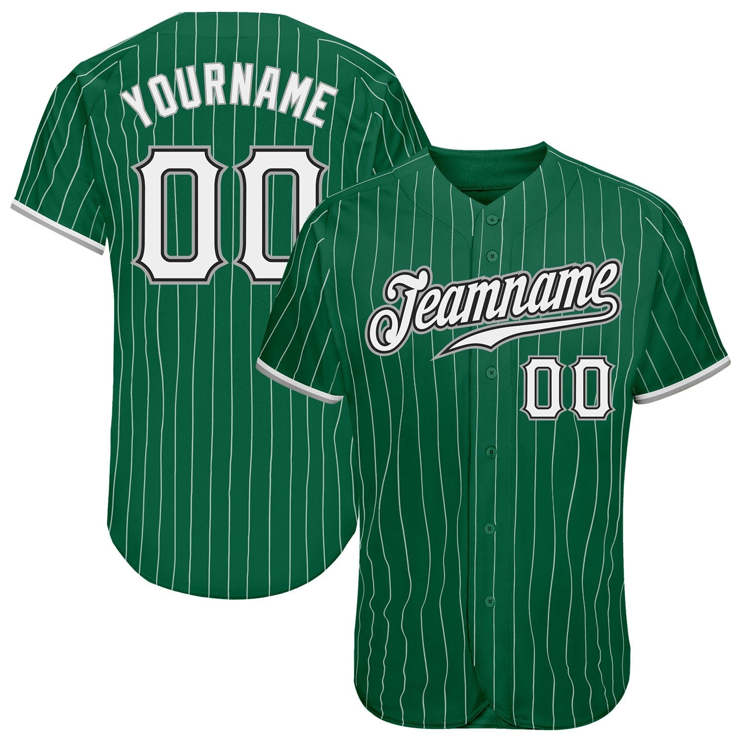 Custom Kelly Green White Pinstripe White-Gray Authentic Baseball Jersey - Main View