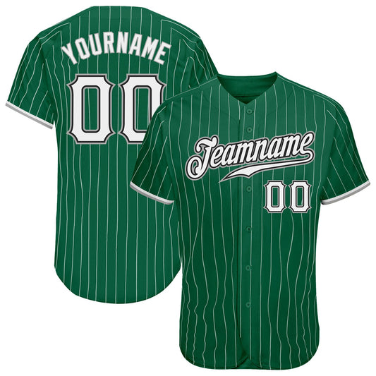 Custom Kelly Green White Pinstripe White-Gray Authentic Baseball Jersey - Main View