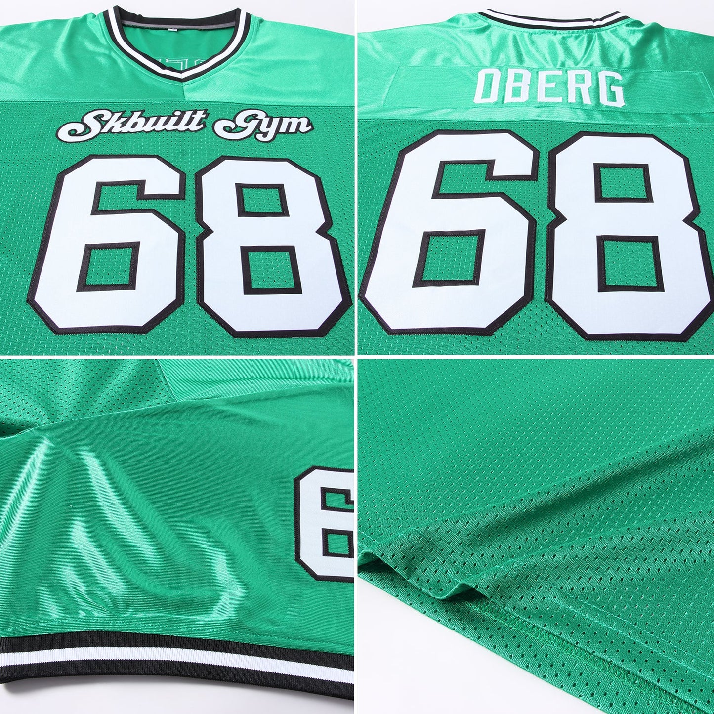 Custom Grass Green White-Black Mesh Authentic Throwback Football Jersey view 7