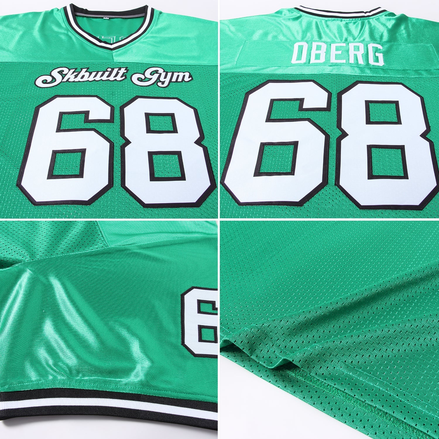 Custom Grass Green White-Black Mesh Authentic Throwback Football Jersey view 7