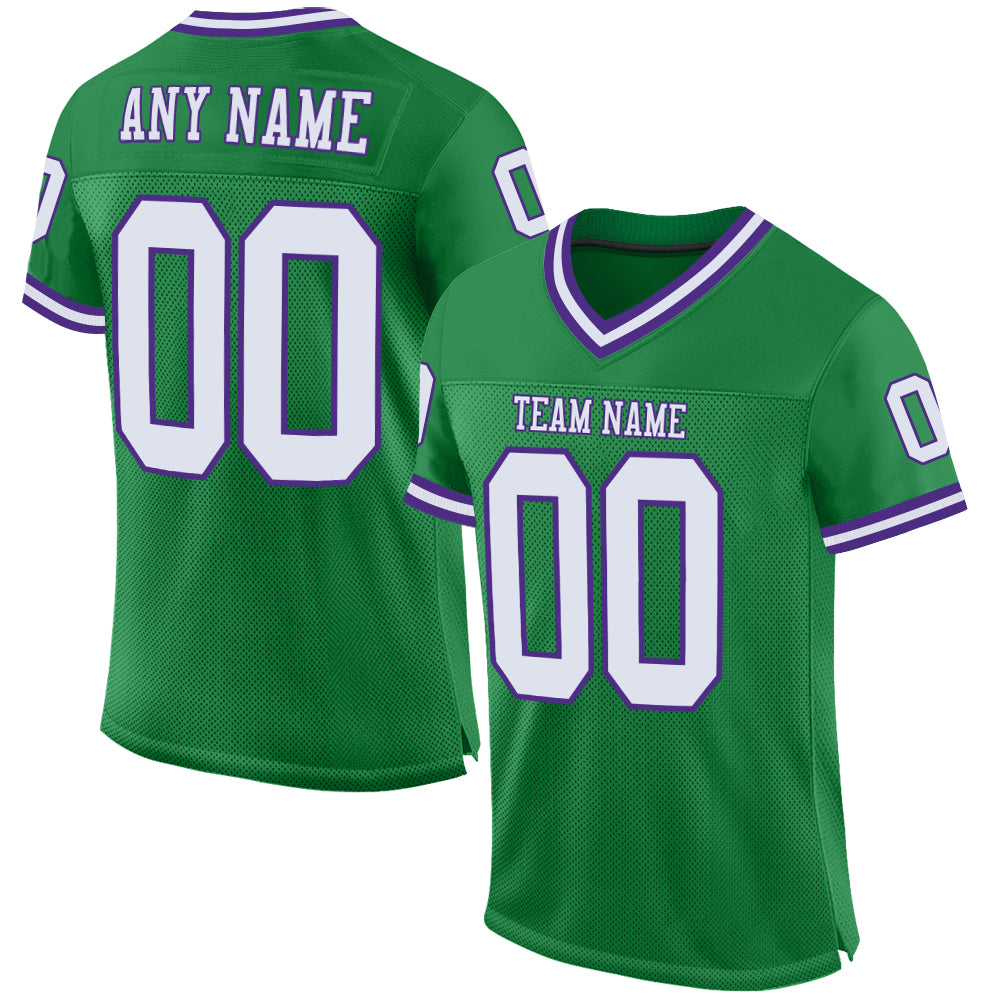 Custom Grass Green White-Purple Mesh Authentic Throwback Football Jersey - Main View